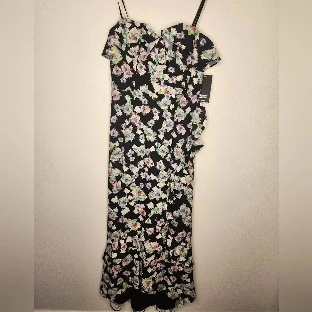 Aidan Mattox Floral Flounce High/Low Maxi Dress size 4 NWT Formal Wedding Guest - Picture 6 of 16